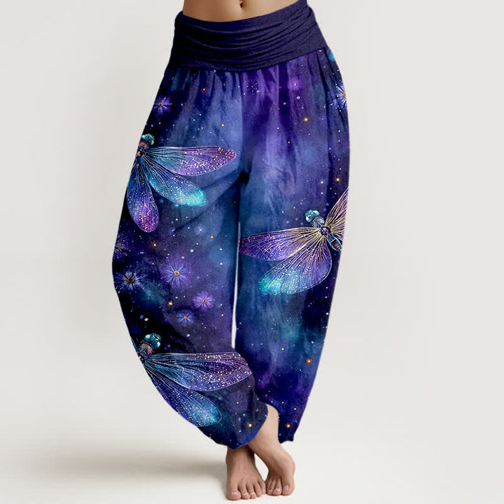 Buddha Stones Katoenen harembroek met dromerig libellen- en bloemenpatroon voor dames, elastische Taille - Indigo - US16, UK/AU20, EU48 (3XL) - image 0