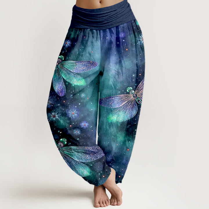 Buddha Stones Katoenen harembroek met dromerig libellen- en bloemenpatroon voor dames, elastische Taille - Donkerblauw - US16, UK/AU20, EU48 (3XL) - image 5