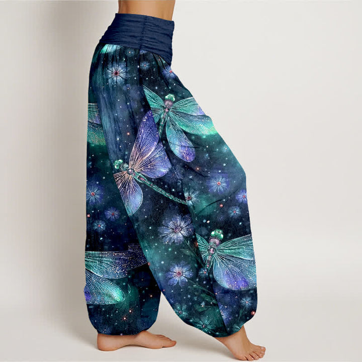 Buddha Stones Katoenen harembroek met dromerig libellen- en bloemenpatroon voor dames, elastische Taille - image 7