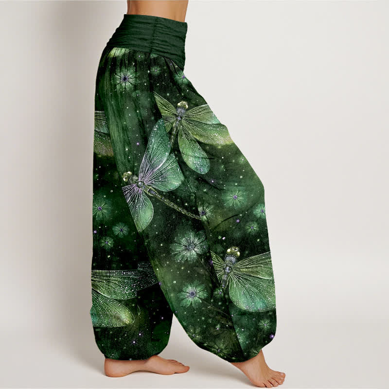 Buddha Stones Katoenen harembroek met dromerig libellen- en bloemenpatroon voor dames, elastische Taille - image 10