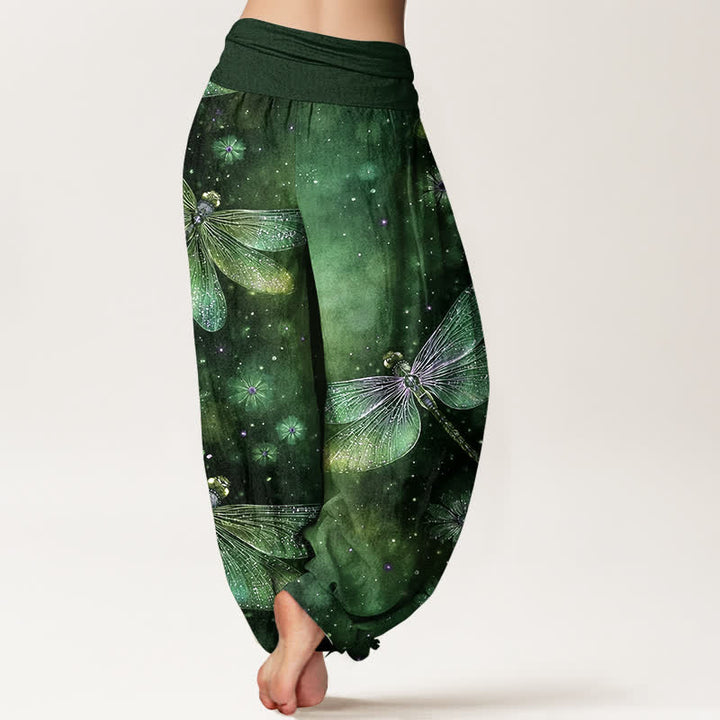 Buddha Stones Katoenen harembroek met dromerig libellen- en bloemenpatroon voor dames, elastische Taille - image 9