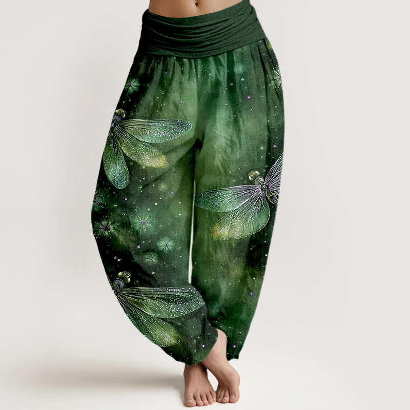 Buddha Stones Katoenen harembroek met dromerig libellen- en bloemenpatroon voor dames, elastische Taille - Bosgroen - US16, UK/AU20, EU48 (3XL) - image 8