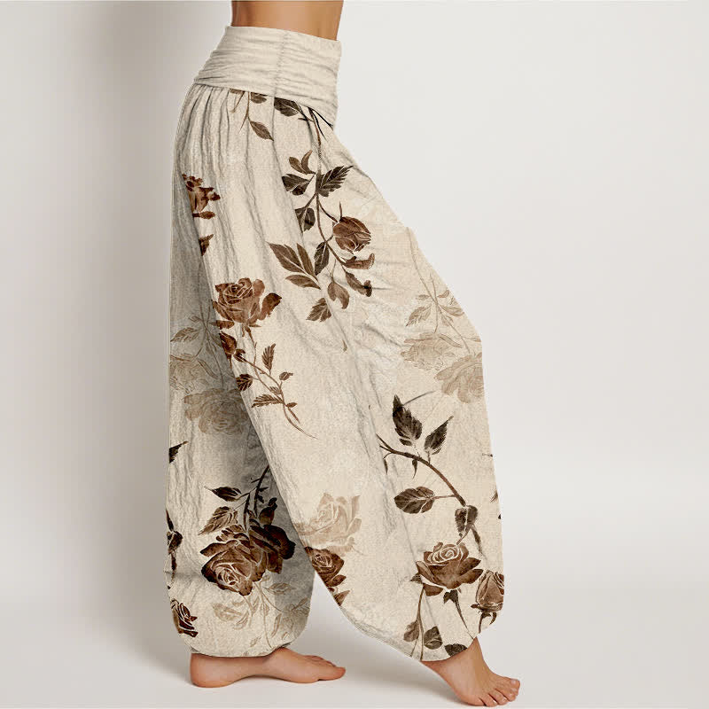 Buddha Stones Dames harembroek van katoen met vintage rozenpatroon en elastische Taille - image 2