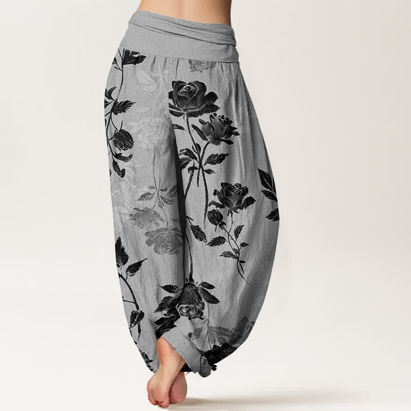 Buddha Stones Dames harembroek van katoen met vintage rozenpatroon en elastische Taille - image 6