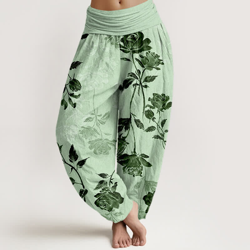 Buddha Stones Dames harembroek van katoen met vintage rozenpatroon en elastische Taille - Lichtgroen - US16, UK/AU20, EU48 (3XL) - image 8
