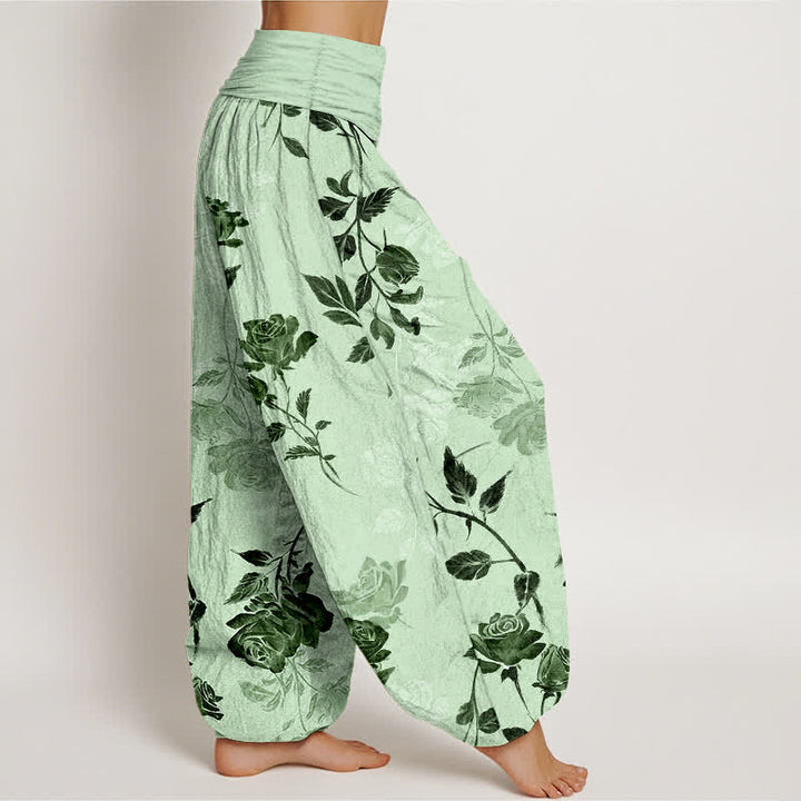 Buddha Stones Dames harembroek van katoen met vintage rozenpatroon en elastische Taille - image 10