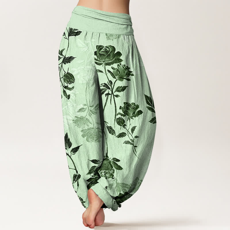 Buddha Stones Dames harembroek van katoen met vintage rozenpatroon en elastische Taille - image 9