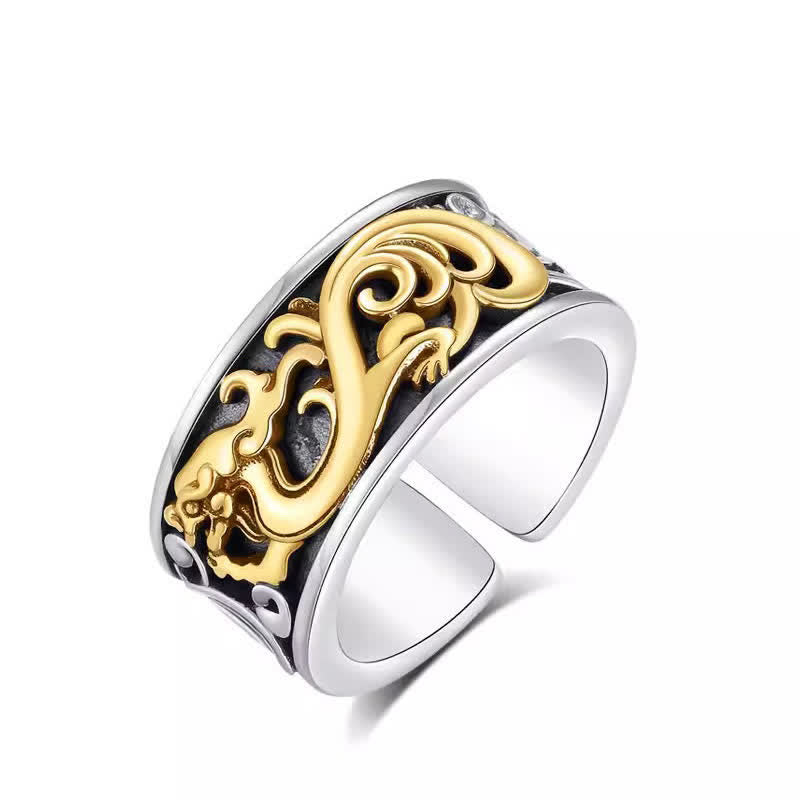 Buddha Stones Koperen Draak Tang Dynastie Bloemmotief Ring - image 2