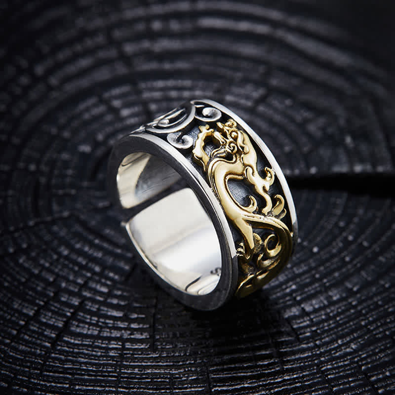 Buddha Stones Koperen Draak Tang Dynastie Bloemmotief Ring - image 1