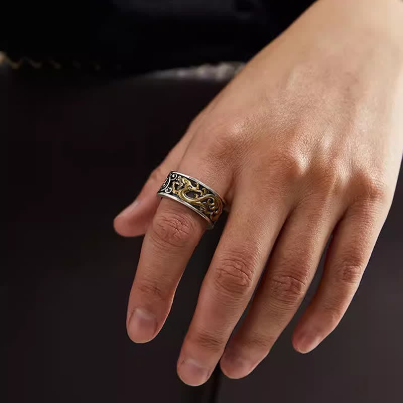 Buddha Stones Koperen Draak Tang Dynastie Bloemmotief Ring - image 12
