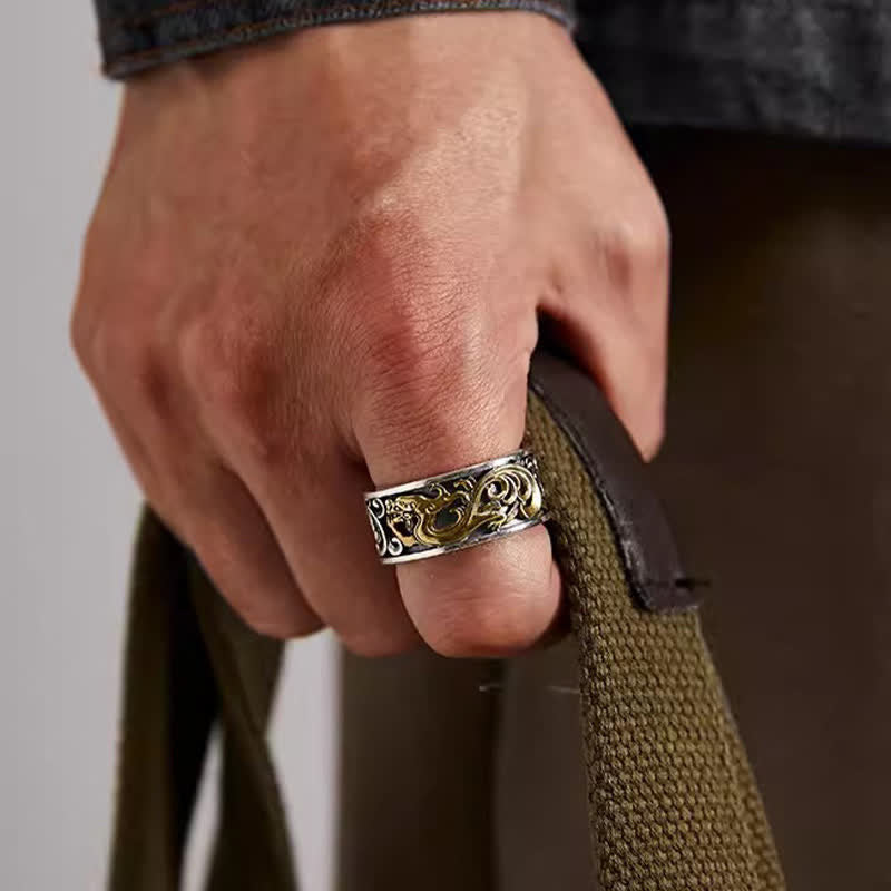 Buddha Stones Koperen Draak Tang Dynastie Bloemmotief Ring - image 10