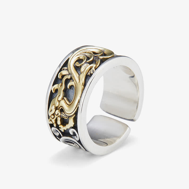 Buddha Stones Koperen Draak Tang Dynastie Bloemmotief Ring - image 8