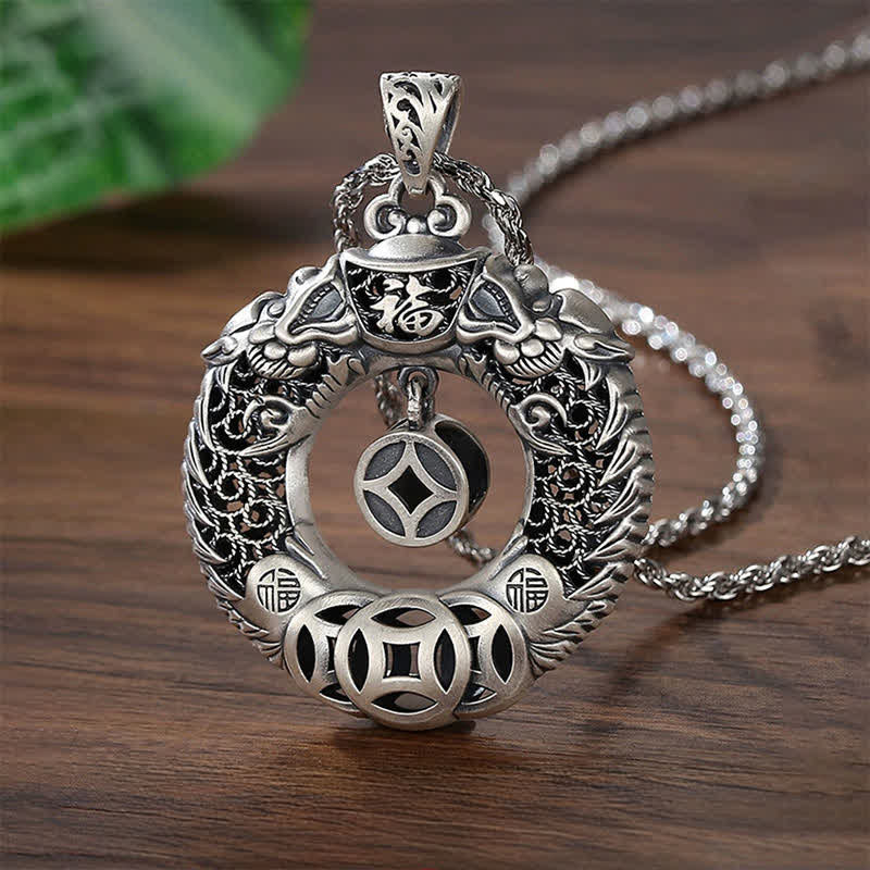 Buddha Stones Koperen Dragon Fu-figuur Vredesgesp Rijkdomsreliëf Vintage Ketting - Koper (Balans♥Rijkdom) - image 0
