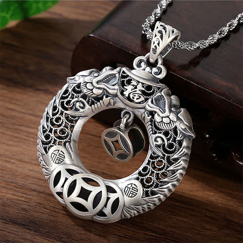 Buddha Stones Koperen Dragon Fu-figuur Vredesgesp Rijkdomsreliëf Vintage Ketting - image 1