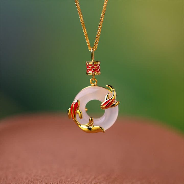 Buddha Stones Ronde Ketting met witte chalcedoon koi-vis succes vredesgesp - image 8