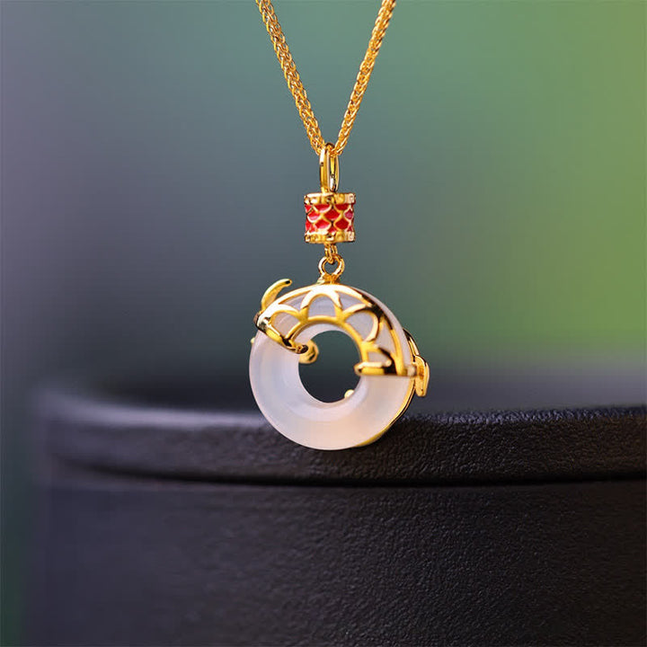Buddha Stones Ronde Ketting met witte chalcedoon koi-vis succes vredesgesp - image 2