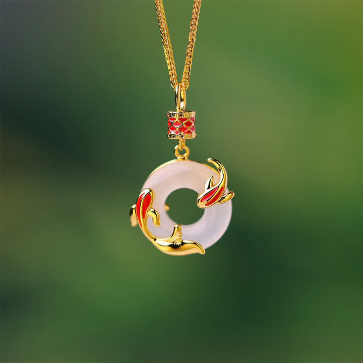 Buddha Stones Ronde Ketting met witte chalcedoon koi-vis succes vredesgesp - image 3