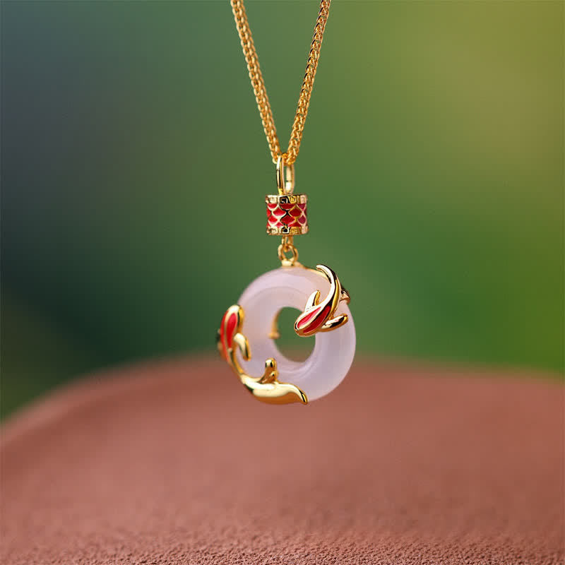 Buddha Stones Ronde Ketting met witte chalcedoon koi-vis succes vredesgesp - image 4