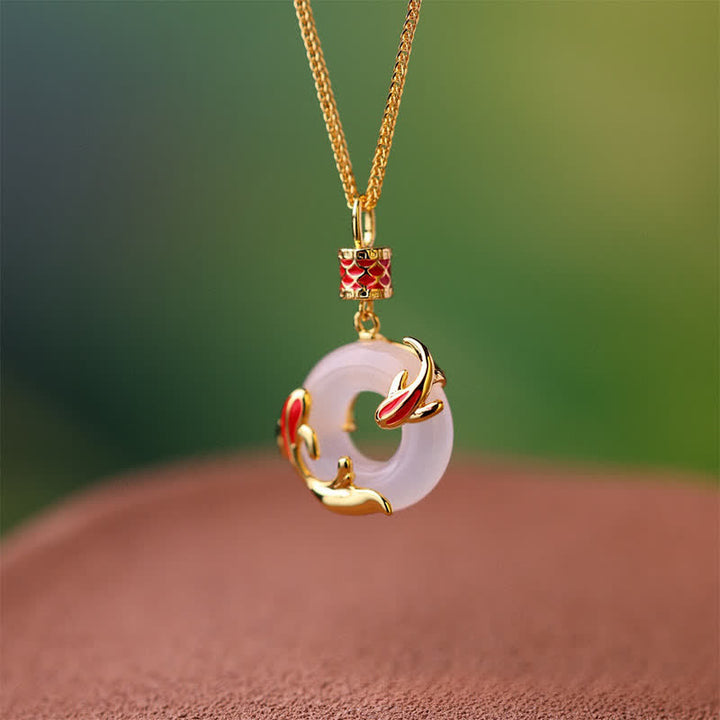 Buddha Stones Ronde Ketting met witte chalcedoon koi-vis succes vredesgesp - image 4