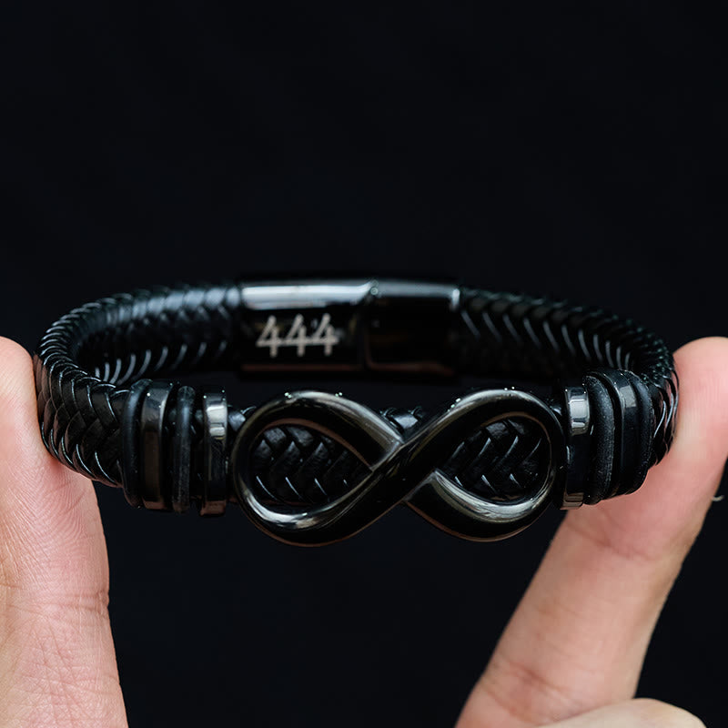 Buddha Stones Infinity Design 444 Engelengetal 888 Engelengetal Titanium Staal Lederen Versterkte Armband - image 3