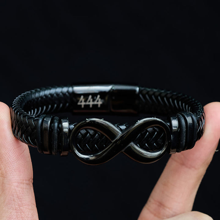 Buddha Stones Infinity Design 444 Engelengetal 888 Engelengetal Titanium Staal Lederen Versterkte Armband - image 3