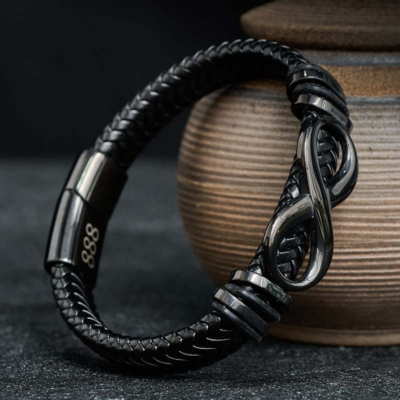 Buddha Stones Infinity Design 444 Engelengetal 888 Engelengetal Titanium Staal Lederen Versterkte Armband - image 11