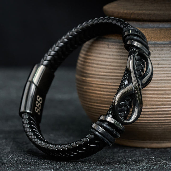 Buddha Stones Infinity Design 444 Engelengetal 888 Engelengetal Titanium Staal Lederen Versterkte Armband - image 11