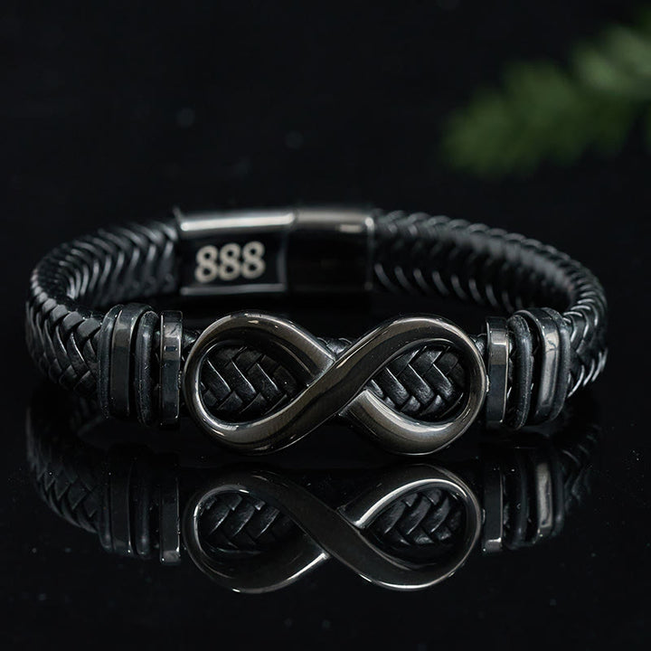 Buddha Stones Infinity Design 444 Engelengetal 888 Engelengetal Titanium Staal Lederen Versterkte Armband - Engelengetal 888 (Polsomtrek 16-18 cm) - image 8