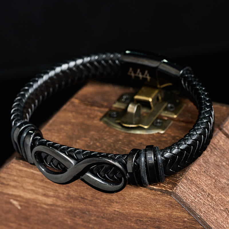 Buddha Stones Infinity Design 444 Engelengetal 888 Engelengetal Titanium Staal Lederen Versterkte Armband - image 5