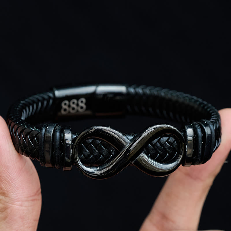 Buddha Stones Infinity Design 444 Engelengetal 888 Engelengetal Titanium Staal Lederen Versterkte Armband - image 10