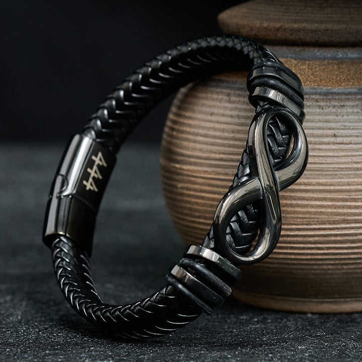 Buddha Stones Infinity Design 444 Engelengetal 888 Engelengetal Titanium Staal Lederen Versterkte Armband - image 4