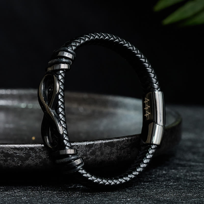 Buddha Stones Infinity Design 444 Engelengetal 888 Engelengetal Titanium Staal Lederen Versterkte Armband - image 1
