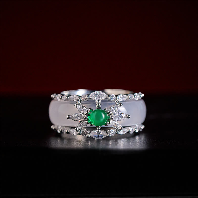 Buddha Stones Chalcedoon bloem groene zirkoon positieve Ring - image 7