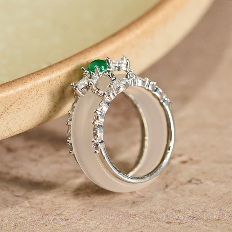 Buddha Stones Chalcedoon bloem groene zirkoon positieve Ring - image 1