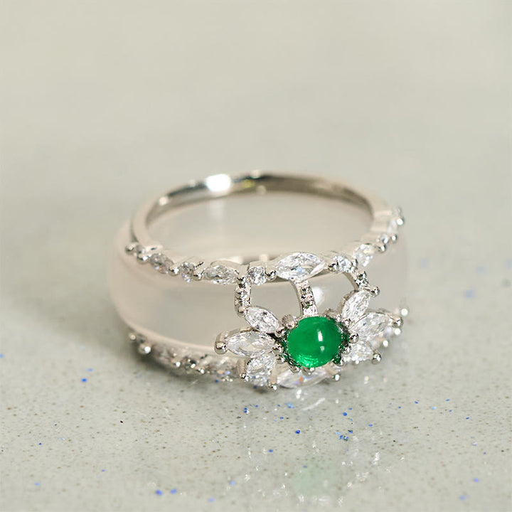 Buddha Stones Chalcedoon bloem groene zirkoon positieve Ring - image 2