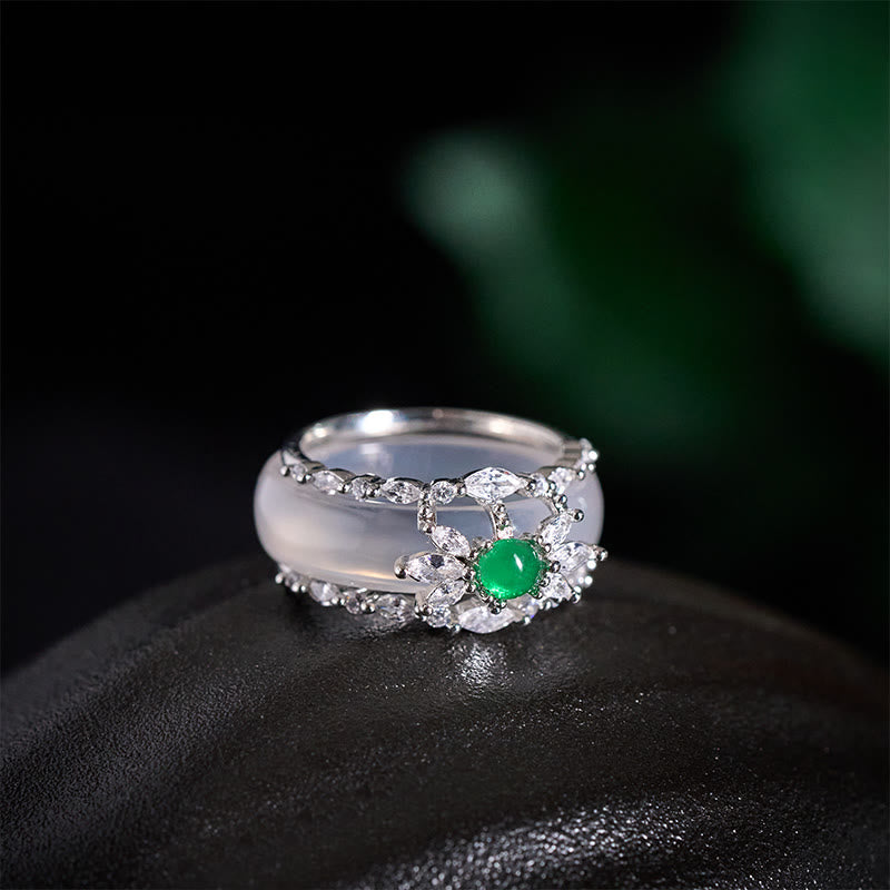 Buddha Stones Chalcedoon bloem groene zirkoon positieve Ring - image 8