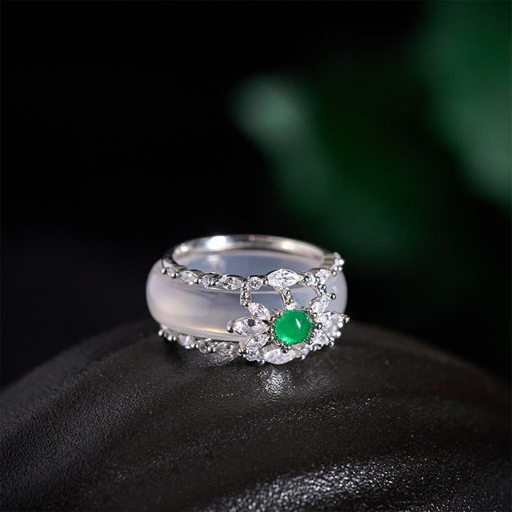 Buddha Stones Chalcedoon bloem groene zirkoon positieve Ring - image 8