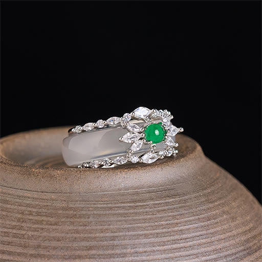 Buddha Stones Chalcedoon bloem groene zirkoon positieve Ring - image 3
