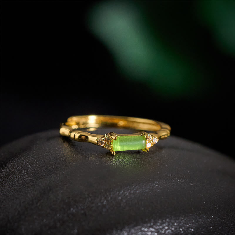 Buddha Stones Natuurlijke groene agaat vierkante bamboe koperen verstelbare Ring - image 3