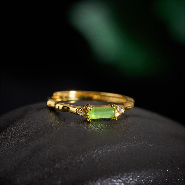Buddha Stones Natuurlijke groene agaat vierkante bamboe koperen verstelbare Ring - image 3