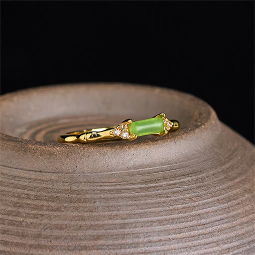 Buddha Stones Natuurlijke groene agaat vierkante bamboe koperen verstelbare Ring - image 2