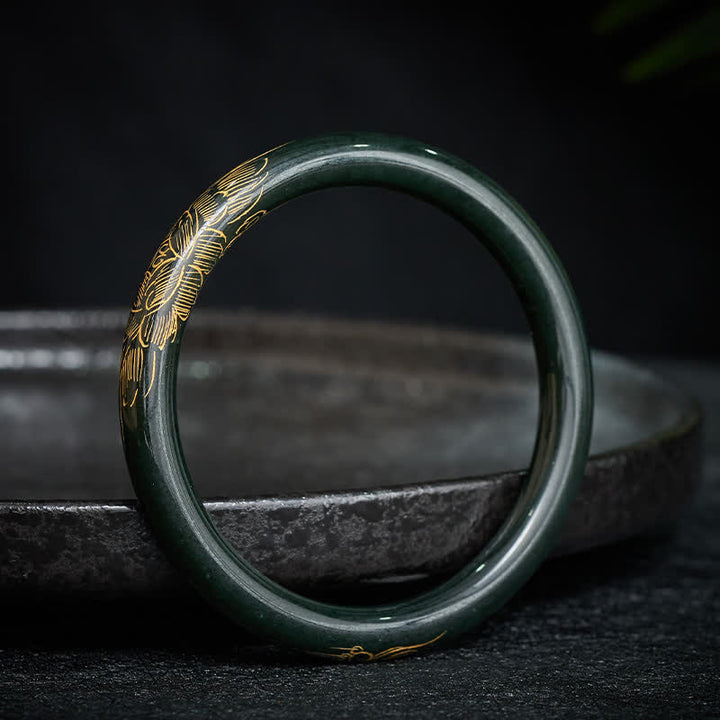 Buddha Stones Natuurlijke cyaan jade lotus Armband vis Bangle - Cyaan jade (60–62 mm) - image 0