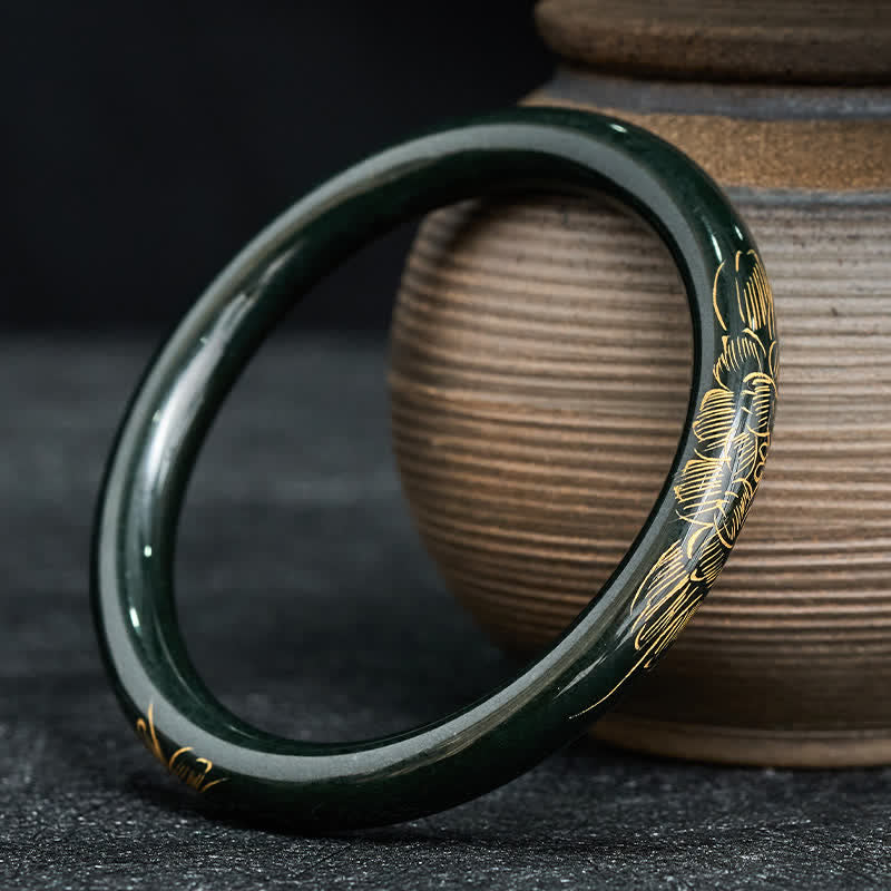 Buddha Stones Natuurlijke cyaan jade lotus Armband vis Bangle - image 3