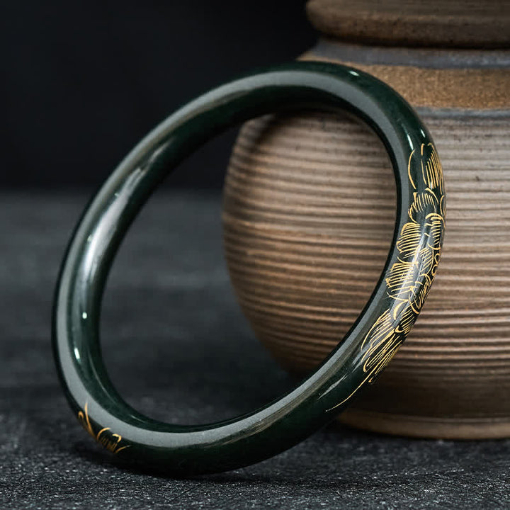 Buddha Stones Natuurlijke cyaan jade lotus Armband vis Bangle - image 3