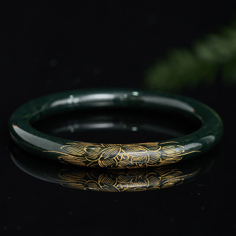 Buddha Stones Natuurlijke cyaan jade lotus Armband vis Bangle - image 1