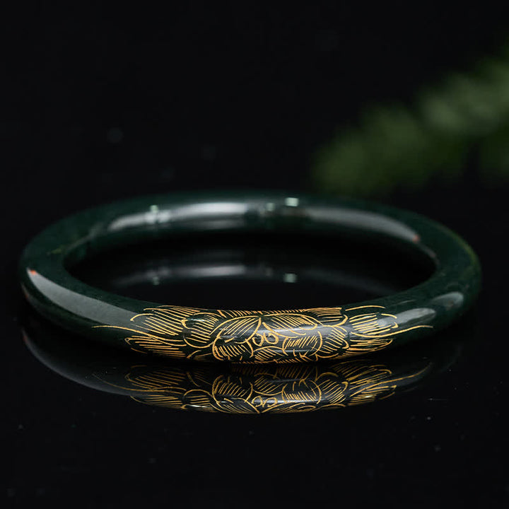Buddha Stones Natuurlijke cyaan jade lotus Armband vis Bangle - image 1