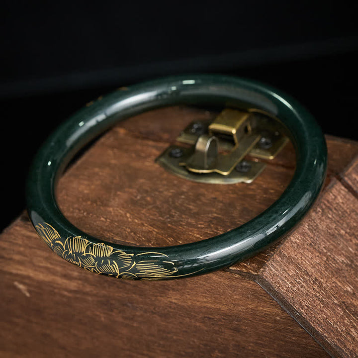 Buddha Stones Natuurlijke cyaan jade lotus Armband vis Bangle - image 2