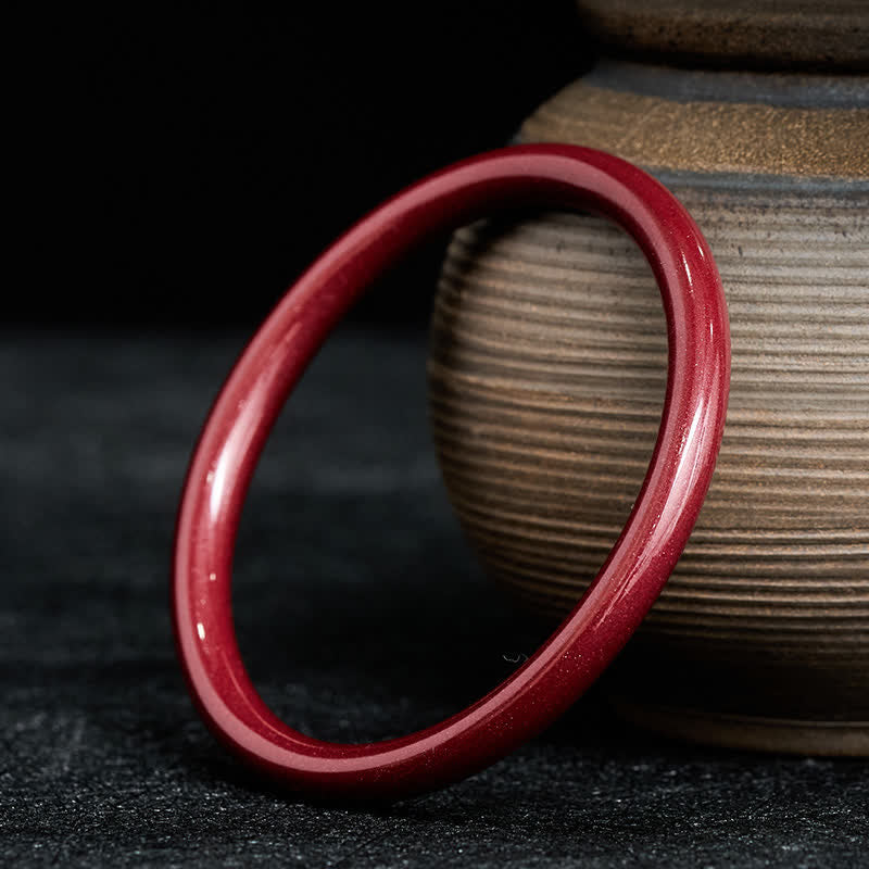 Buddha Stones Cinnabar Plain Heart Sutra Calm Bangle-armband - Vlak - 62–64 mm - image 0