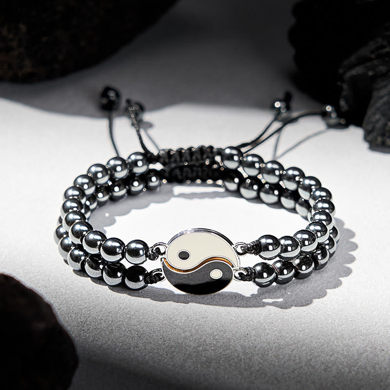 Buddha Stones Yin Yang Hematiet Matsteen Lavasteen Armband - Hematiet (Polsomtrek: 17-27 cm) - image 0