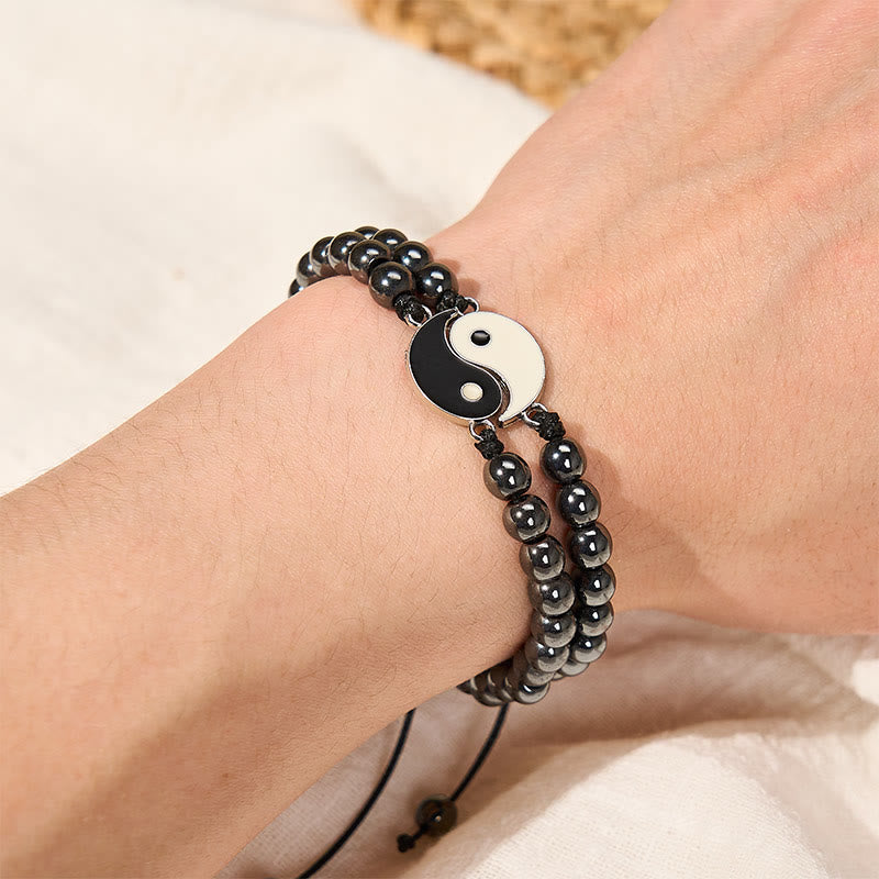 Buddha Stones Yin Yang Hematiet Matsteen Lavasteen Armband - image 2